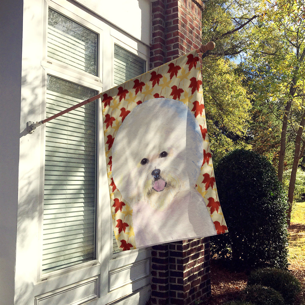 Bichon Frise Fall Leaves Portrait House Flag 28x40 Porch Sleeve Pole Decorative Outside Yard Banner Artwork Wall Hanging, Polyester