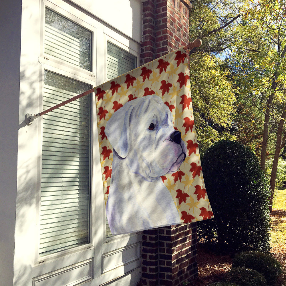 Boxer White Fall Leaves Portrait House Flag 28x40 Porch Sleeve Pole Decorative Outside Yard Banner Artwork Wall Hanging, Polyester
