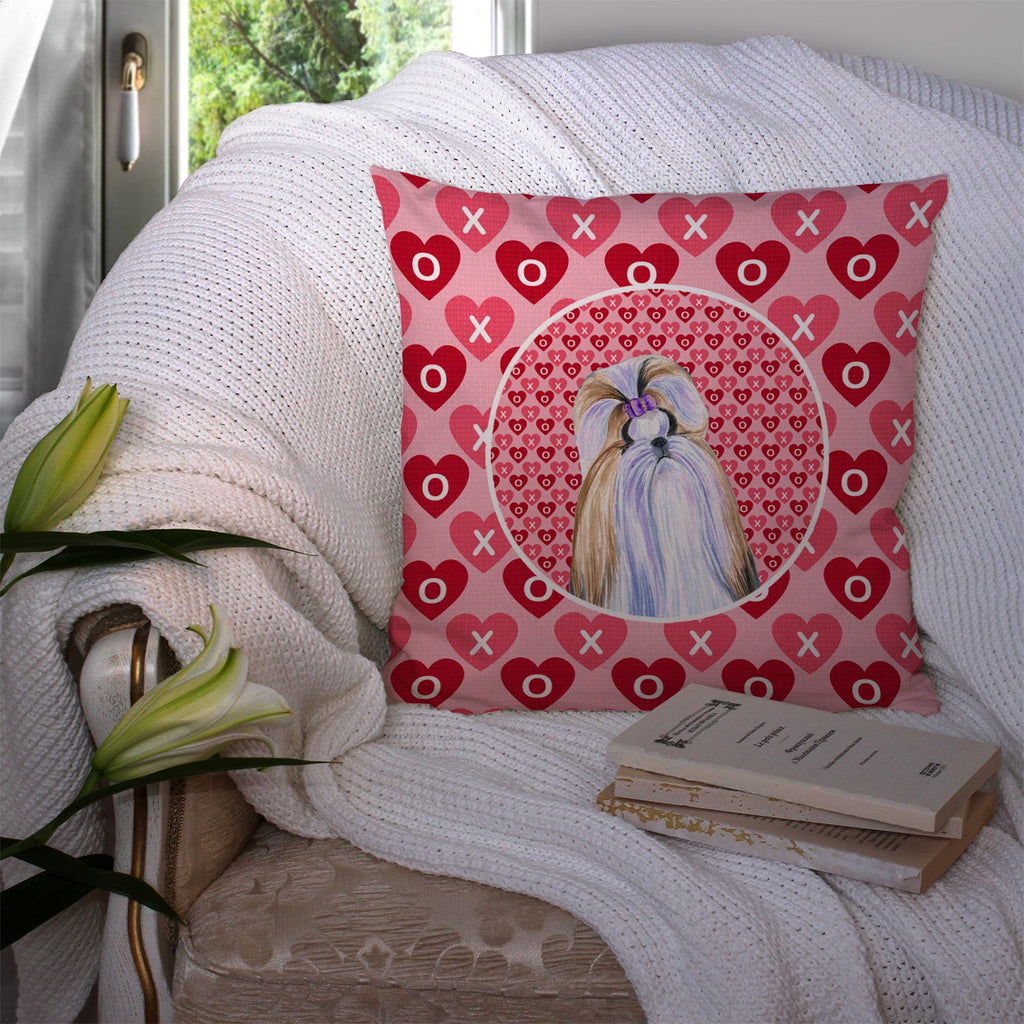 Shih Tzu Hearts Love and Valentine's Day Portrait Decorative Throw Pillow 14x14 Indoor Outdoor Accent Cushion, Fabric Cover with Insert for Sofa, Bed, Porch & Living Room