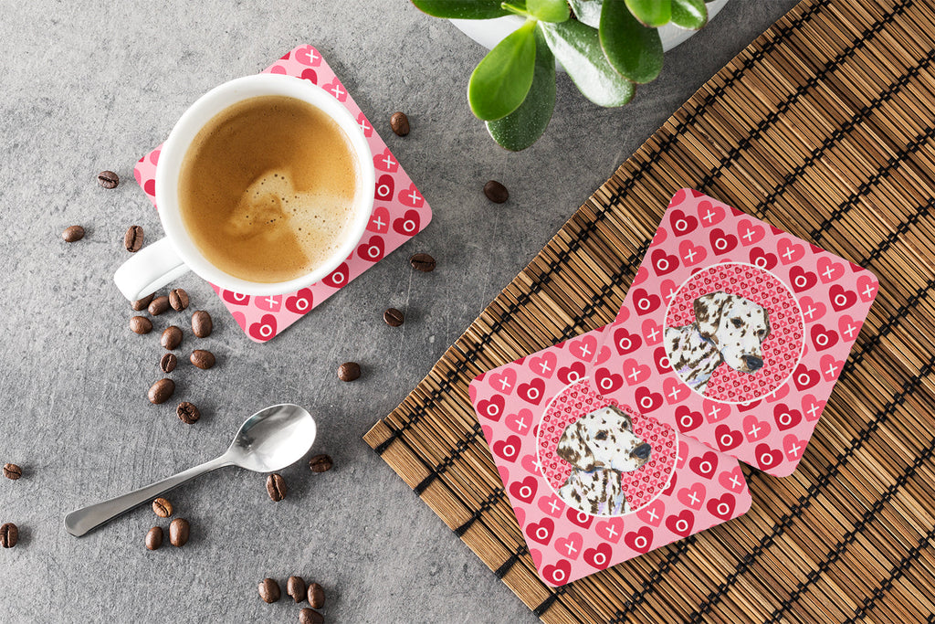 Dalmatian Hearts Love and Valentine's Day Portrait Foam Coasters Set of 4 Cup Coasters for Indoor Outdoor, Tabletop Protection, Anti Slip, Mouse pad Material