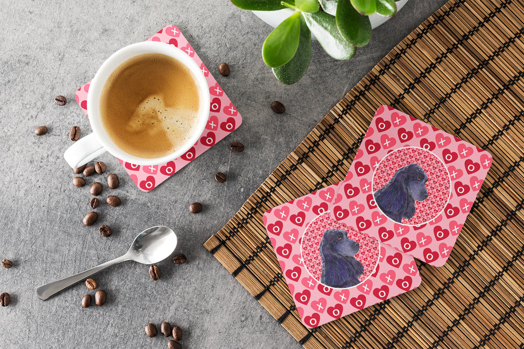 Black Cocker Spaniel Hearts Love Valentine's Day Foam Coasters Set of 4 Cup Coasters for Indoor Outdoor, Tabletop Protection, Anti Slip, Mouse pad Material