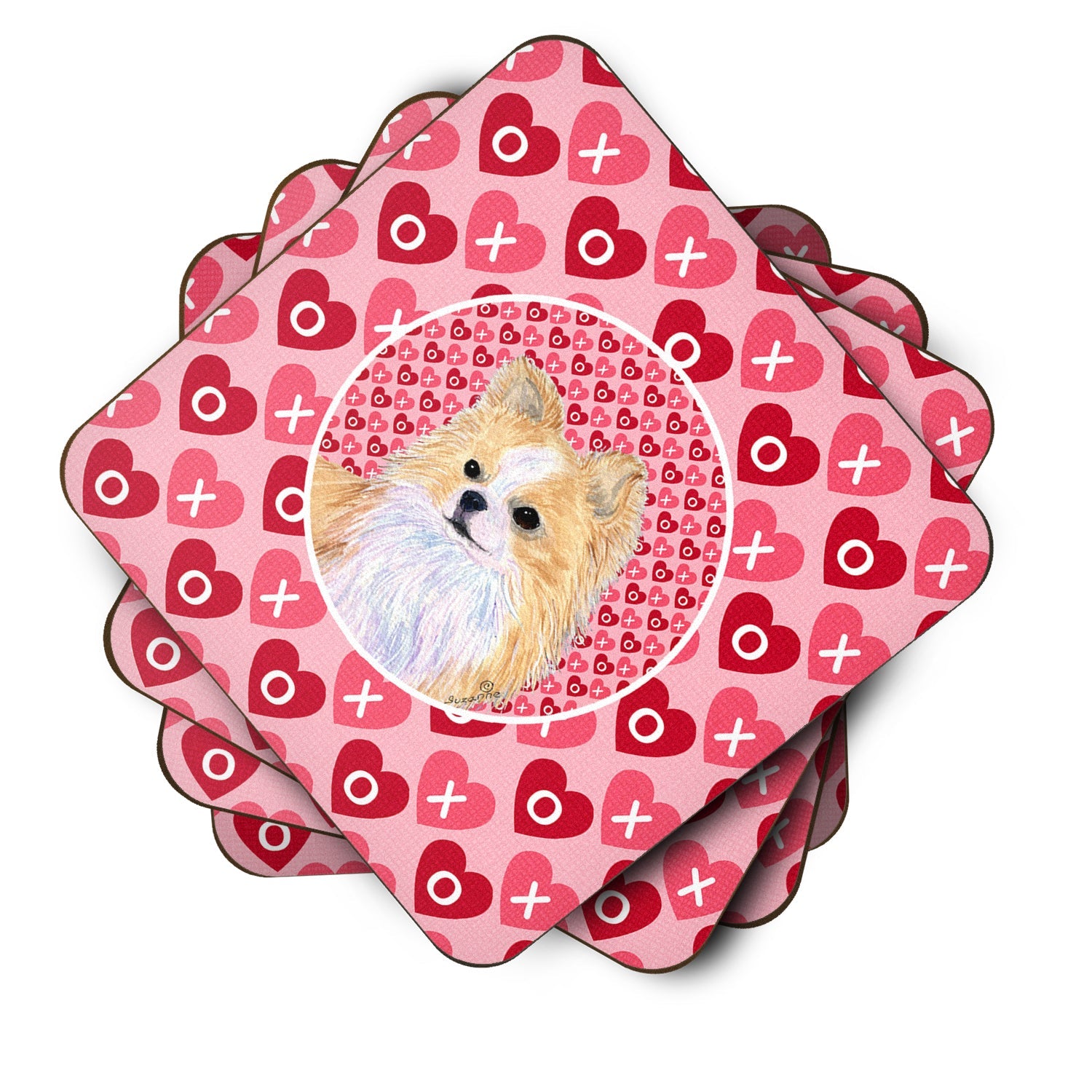 Chihuahua Hearts Love and Valentine's Day Portrait Foam Coasters Set of 4 Cup Coasters for Indoor Outdoor, Tabletop Protection, Anti Slip, Mouse pad Material