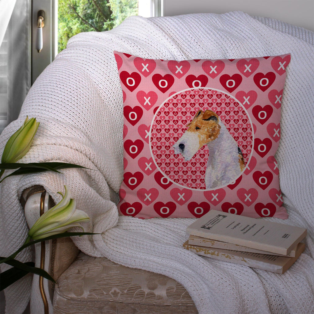 Fox Terrier Hearts Love and Valentine's Day Portrait Decorative Throw Pillow 14x14 Indoor Outdoor Accent Cushion, Fabric Cover with Insert for Sofa, Bed, Porch & Living Room