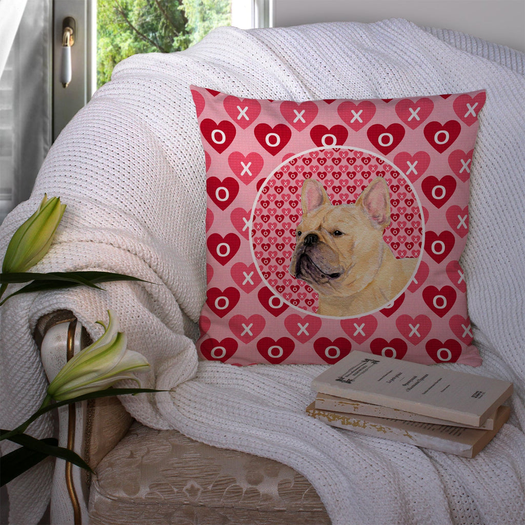 French Bulldog Hearts Love and Valentine's Day Portrait Decorative Throw Pillow 14x14 Indoor Outdoor Accent Cushion, Fabric Cover with Insert for Sofa, Bed, Porch & Living Room