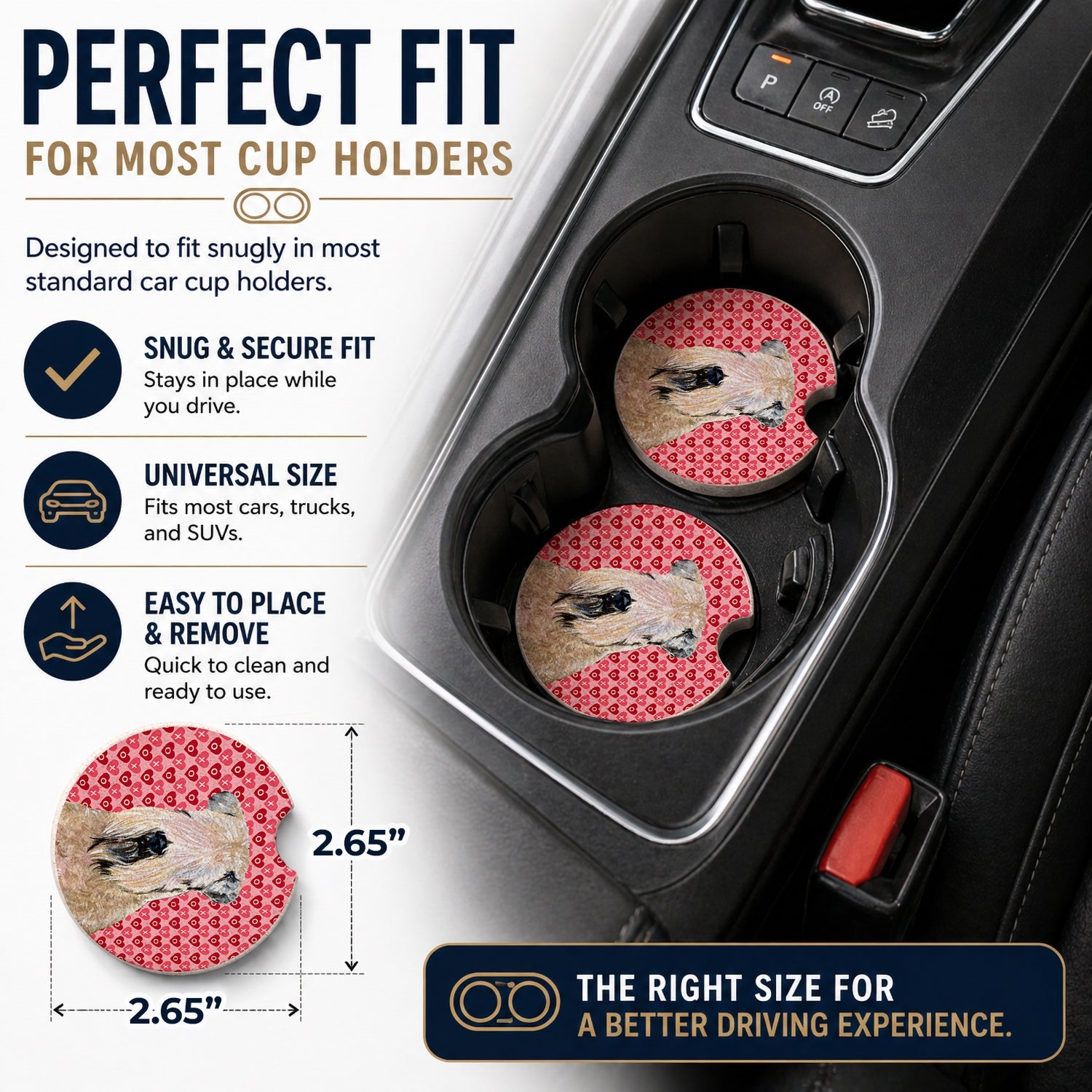Wheaten Terrier Soft Coated Hearts Love Valentine's Set of 2 Cup Holder Car Coasters Absorbent Round Sandstone Coasters Gifts for Men or Women, 2.5, Multicolor