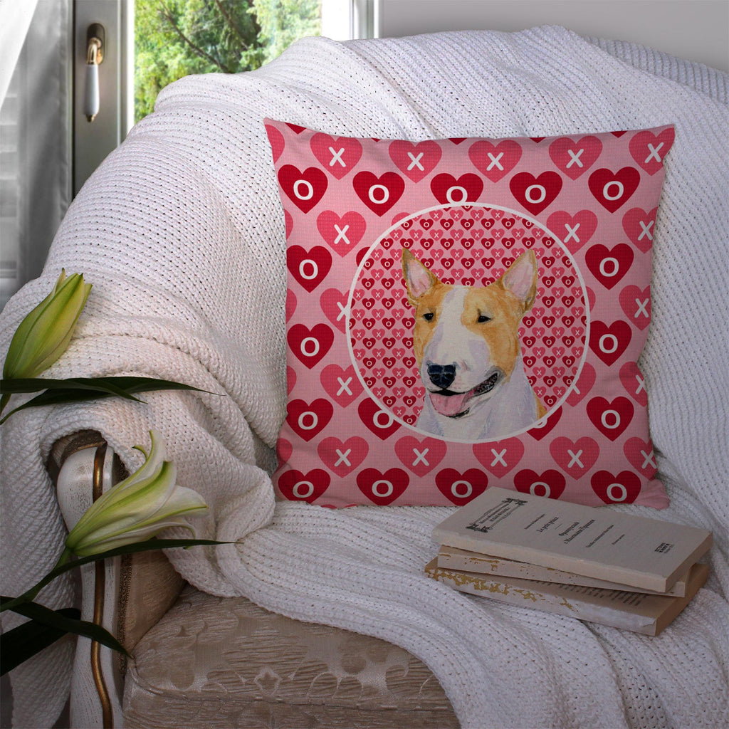 Bull Terrier Hearts Love and Valentine's Day Portrait Decorative Throw Pillow 14x14 Indoor Outdoor Accent Cushion, Fabric Cover with Insert for Sofa, Bed, Porch & Living Room