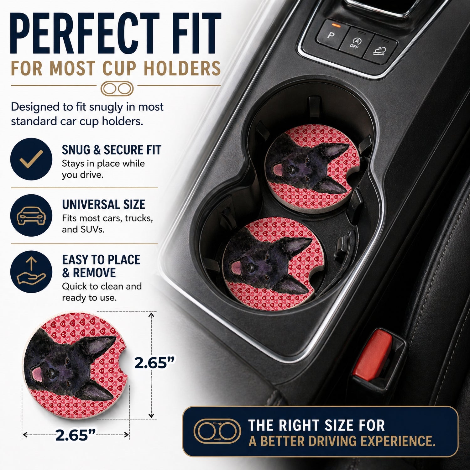 Australian Kelpie Hearts Love Valentine's Day Set of 2 Cup Holder Car Coasters Absorbent Round Sandstone Coasters Gifts for Men or Women, 2.5, Multicolor