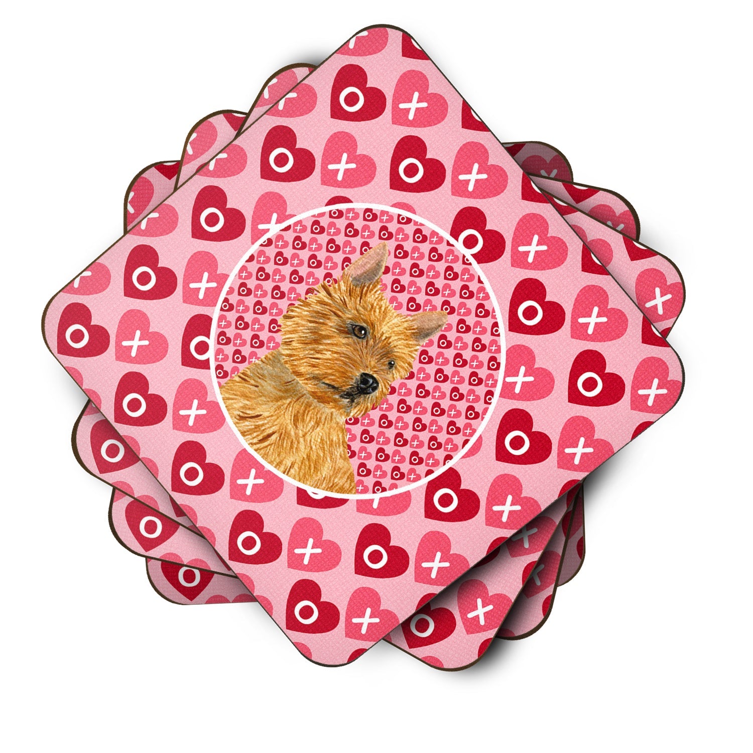 Norwich Terrier Hearts Love and Valentine's Day Portrait Foam Coasters Set of 4 Cup Coasters for Indoor Outdoor, Tabletop Protection, Anti Slip, Mouse pad Material