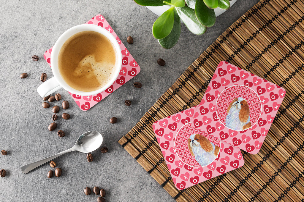 English Toy Spaniel Hearts Love and Valentine's Day Portrait Foam Coasters Set of 4 Cup Coasters for Indoor Outdoor, Tabletop Protection, Anti Slip, Mouse pad Material
