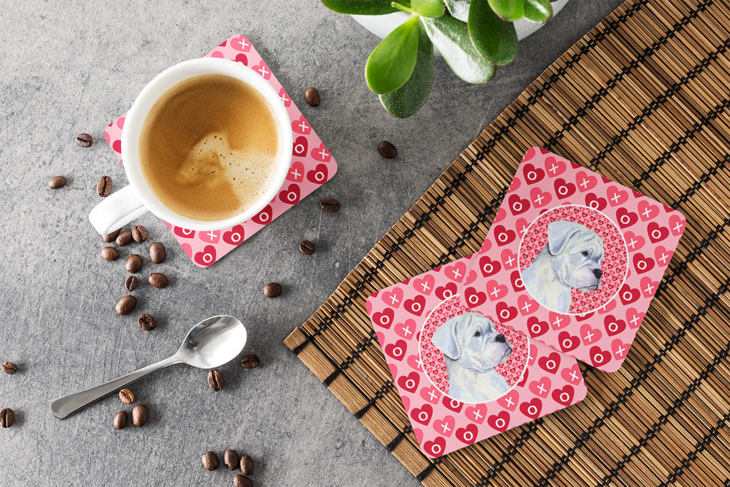Boxer Hearts Love and Valentine's Day Portrait Foam Coasters Set of 4 Cup Coasters for Indoor Outdoor, Tabletop Protection, Anti Slip, Mouse pad Material