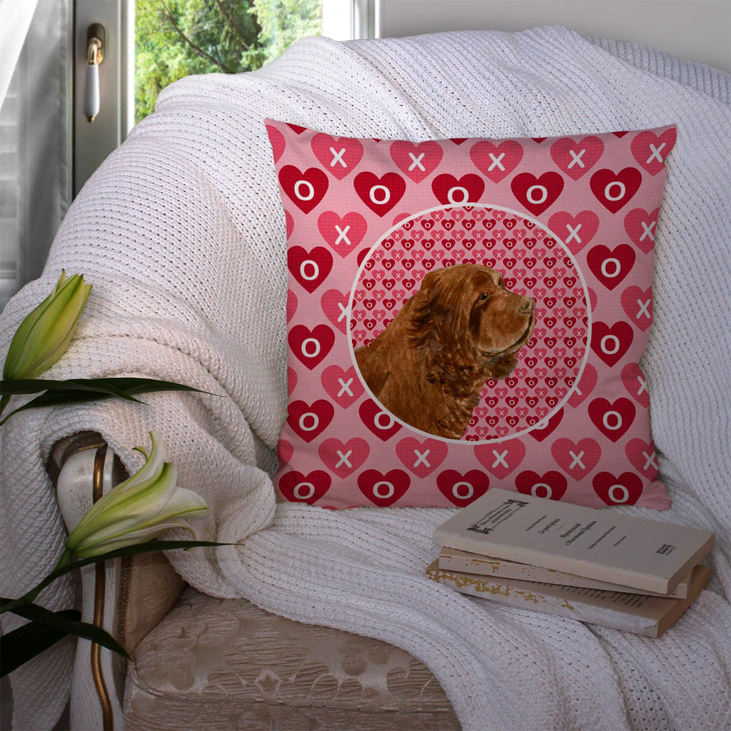Sussex Spaniel Hearts Love Valentine's Day Decorative Throw Pillow 14x14 Indoor Outdoor Accent Cushion, Fabric Cover with Insert for Sofa, Bed, Porch & Living Room