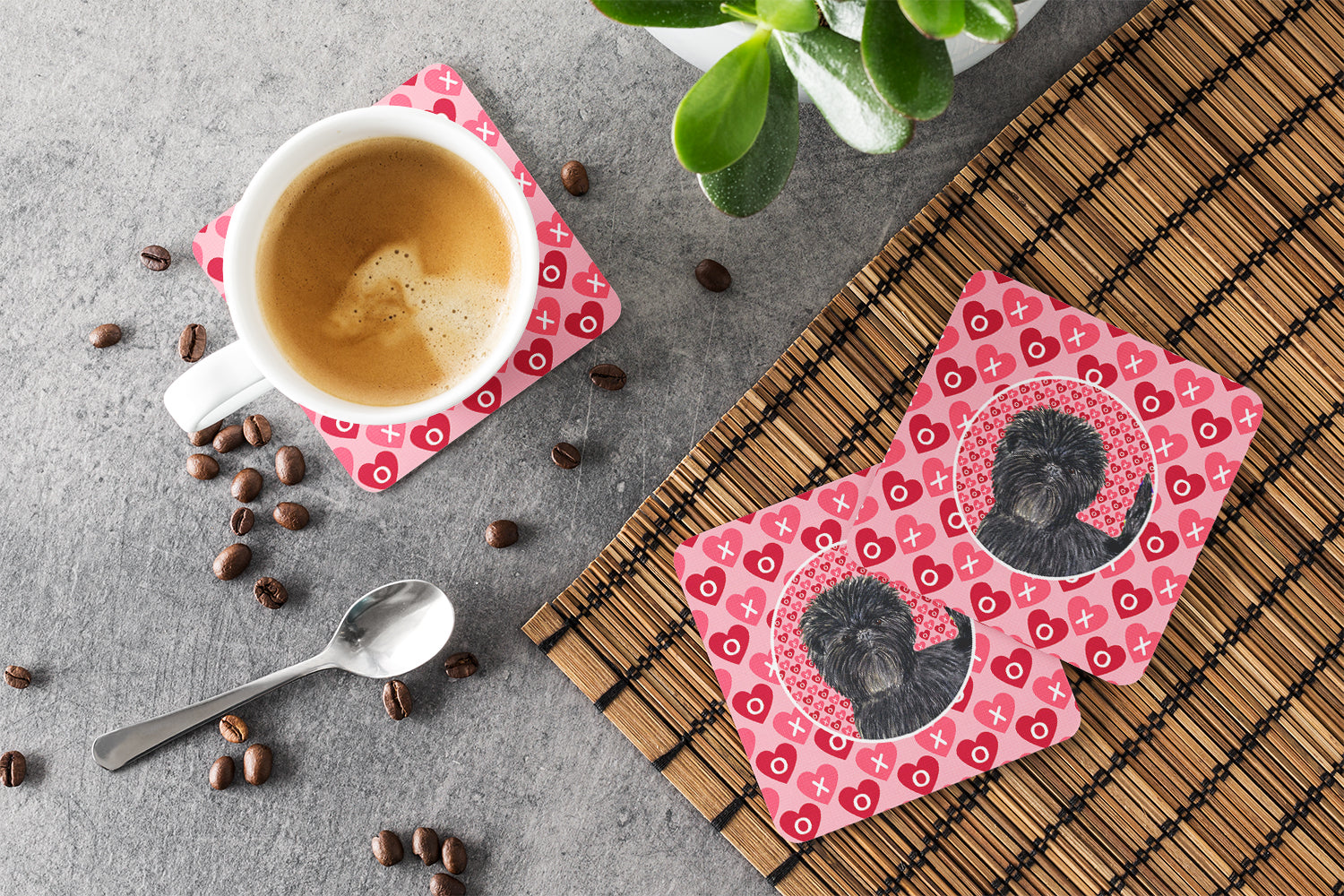 Affenpinscher Hearts Love and Valentine's Day Portrait Foam Coasters Set of 4 Cup Coasters for Indoor Outdoor, Tabletop Protection, Anti Slip, Mouse pad Material