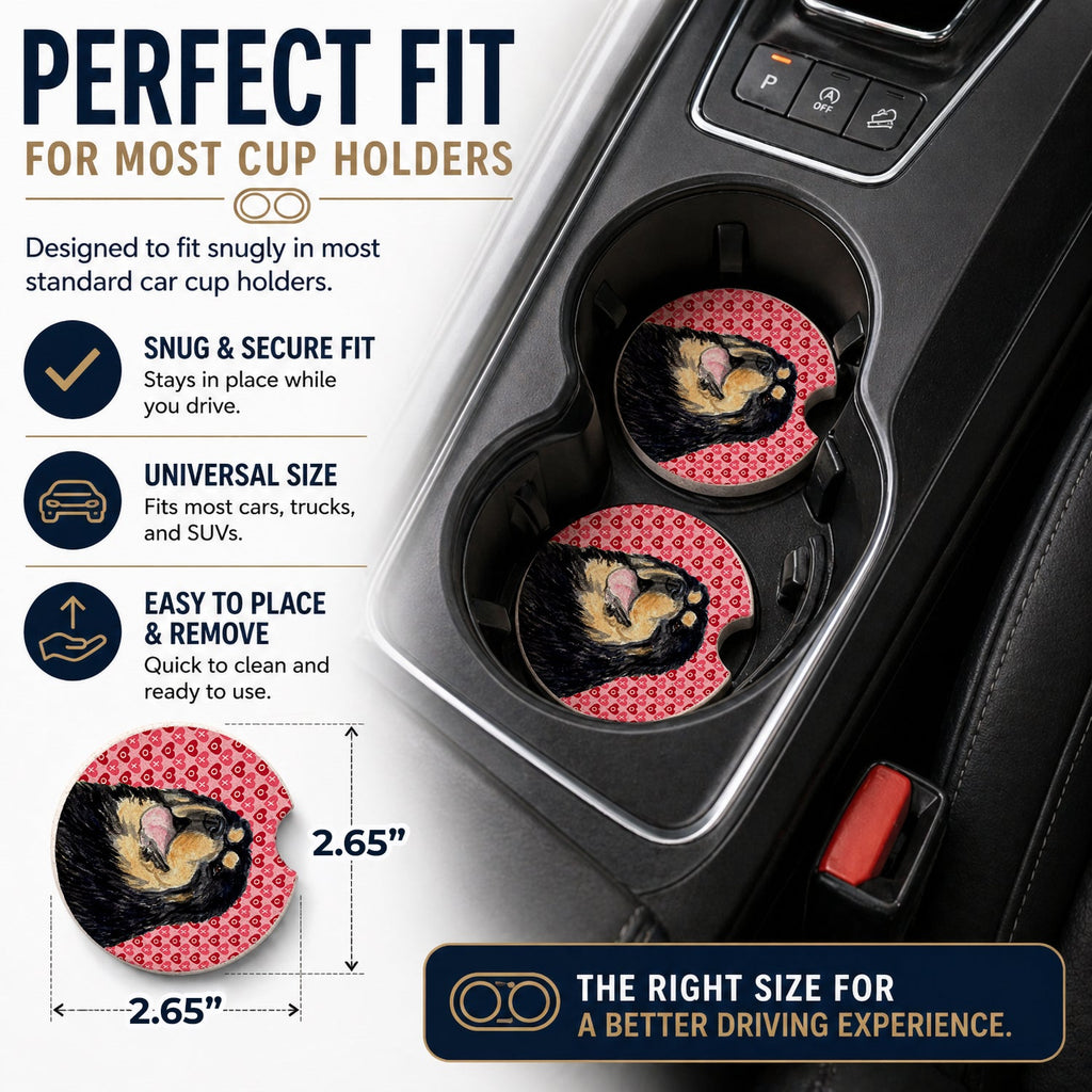 Tibetan Mastiff Hearts Love Valentine's Day Set of 2 Cup Holder Car Coasters Absorbent Round Sandstone Coasters Gifts for Men or Women, 2.5, Multicolor