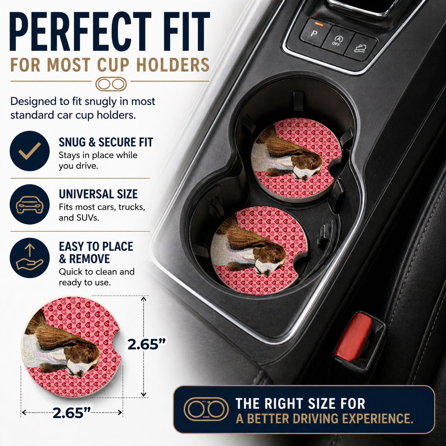 Springer Spaniel Hearts Love Valentine's Day Set of 2 Cup Holder Car Coasters Absorbent Round Sandstone Coasters Gifts for Men or Women, 2.5, Multicolor