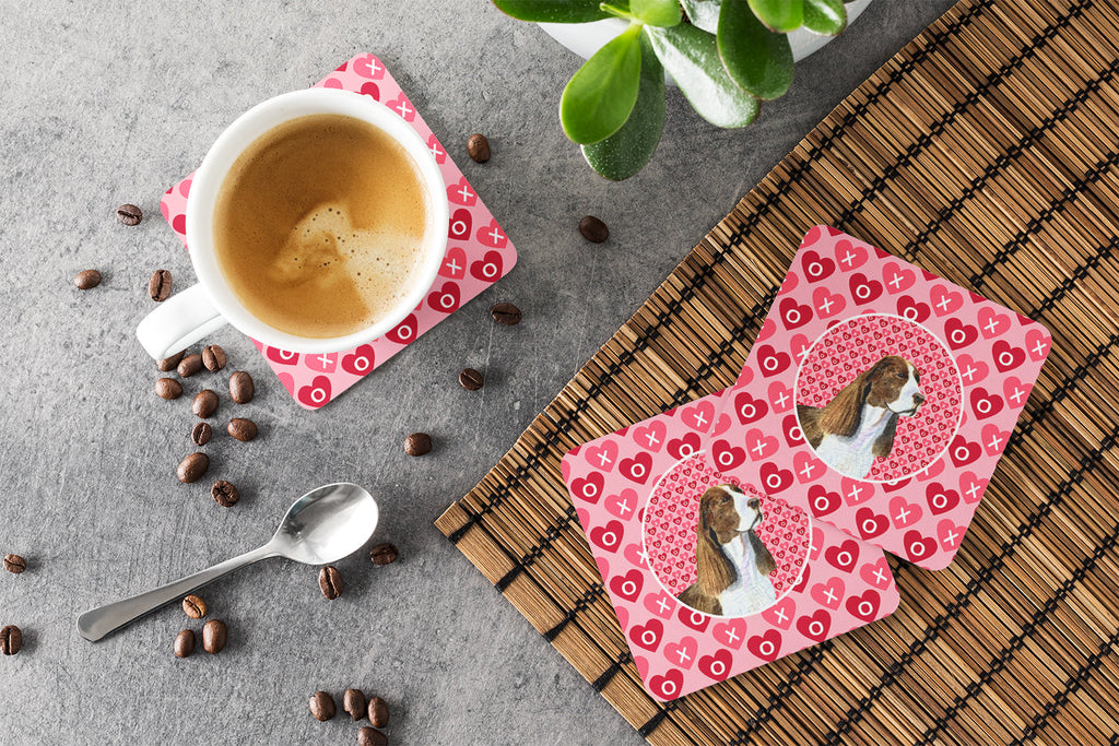 Springer Spaniel Hearts Love Valentine's Day Foam Coasters Set of 4 Cup Coasters for Indoor Outdoor, Tabletop Protection, Anti Slip, Mouse pad Material