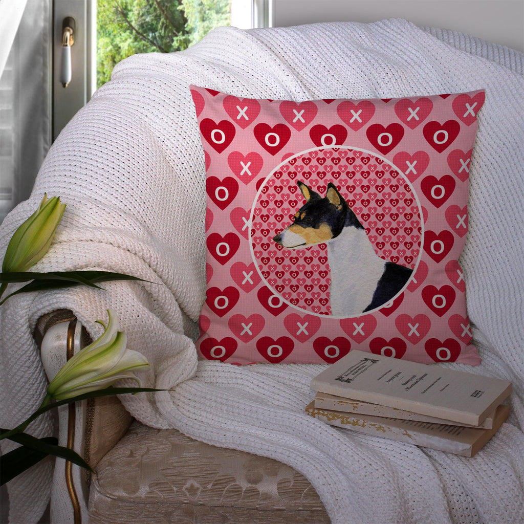 Basenji Hearts Love and Valentine's Day Portrait Decorative Throw Pillow 14x14 Indoor Outdoor Accent Cushion, Fabric Cover with Insert for Sofa, Bed, Porch & Living Room