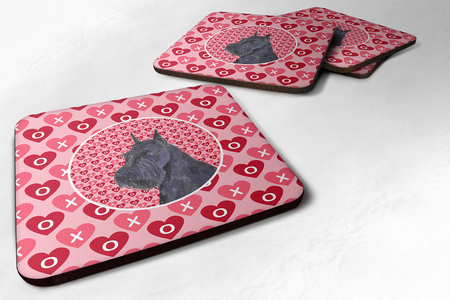 Schnauzer Hearts Love and Valentine's Day Portrait Foam Coasters Set of 4 Cup Coasters for Indoor Outdoor, Tabletop Protection, Anti Slip, Mouse pad Material