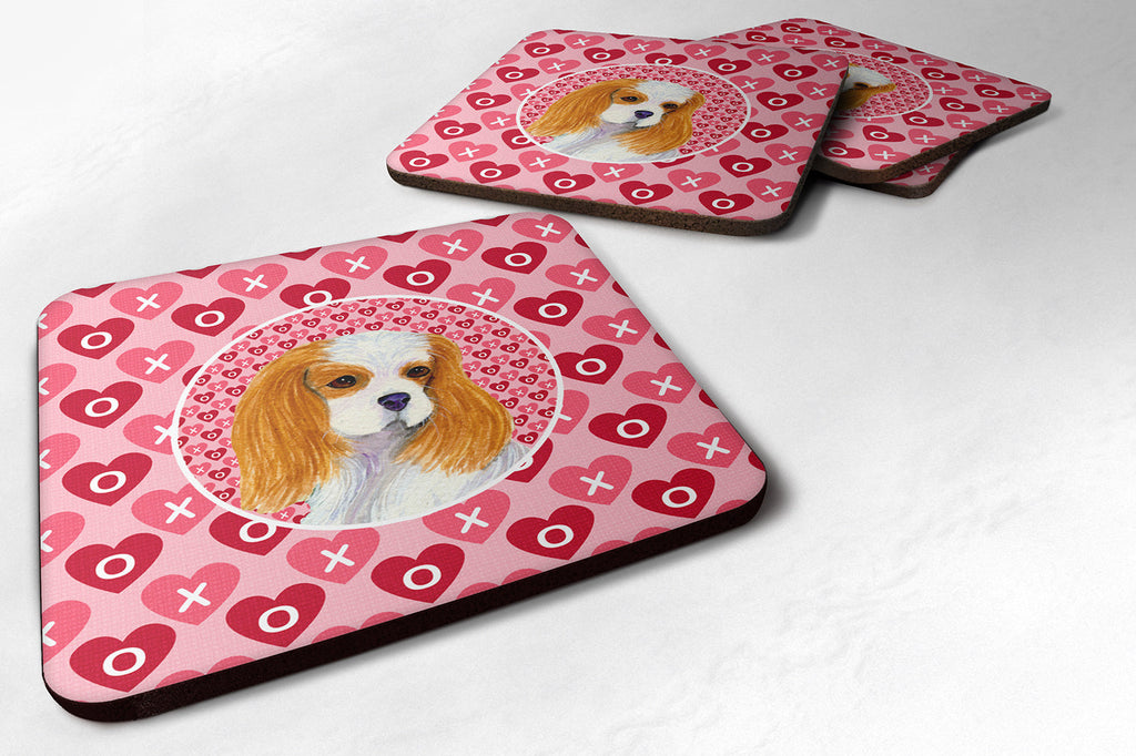 Cavalier Spaniel Hearts Love and Valentine's Day Portrait Foam Coasters Set of 4 Cup Coasters for Indoor Outdoor, Tabletop Protection, Anti Slip, Mouse pad Material