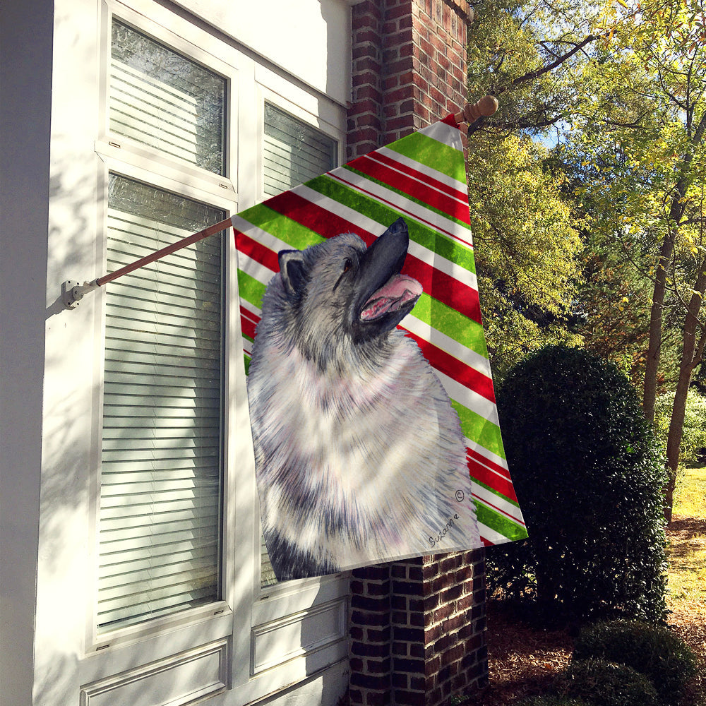 Keeshond Candy Cane Holiday Christmas House Flag 28x40 Porch Sleeve Pole Decorative Outside Yard Banner Artwork Wall Hanging, Polyester