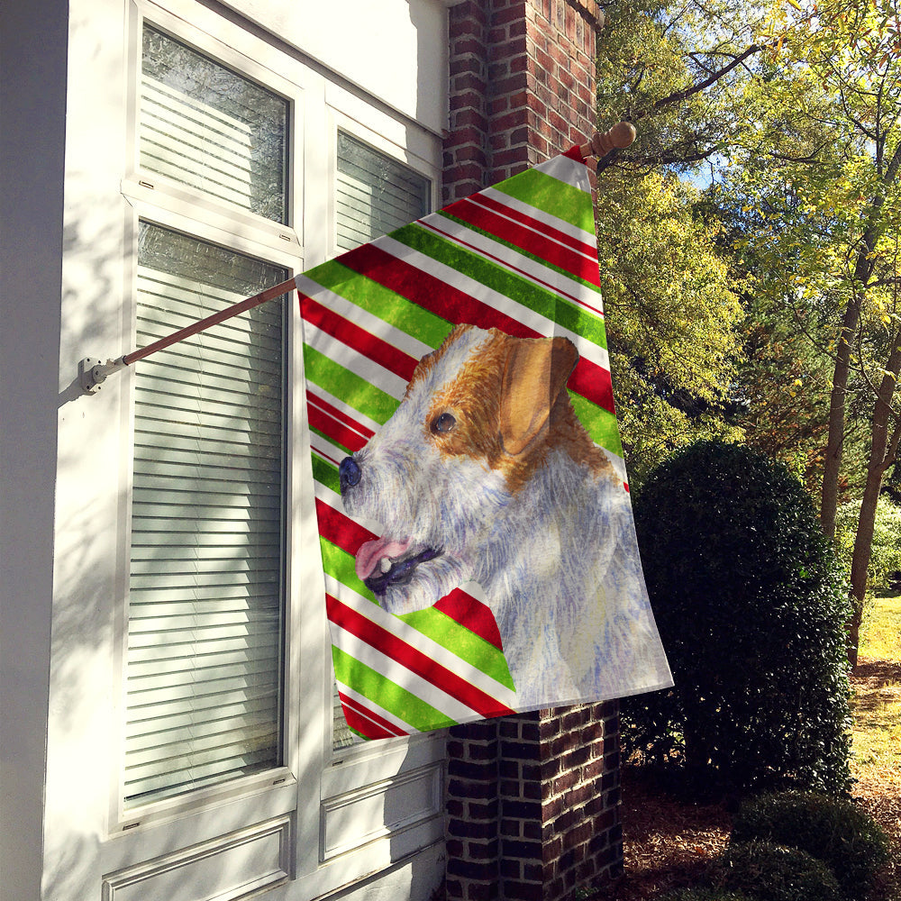 Jack Russell Terrier Candy Cane Holiday Christmas House Flag 28x40 Porch Sleeve Pole Decorative Outside Yard Banner Artwork Wall Hanging, Polyester