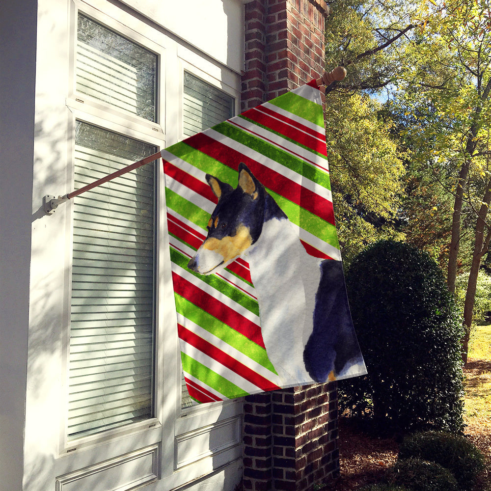 Basenji Candy Cane Holiday Christmas House Flag 28x40 Porch Sleeve Pole Decorative Outside Yard Banner Artwork Wall Hanging, Polyester