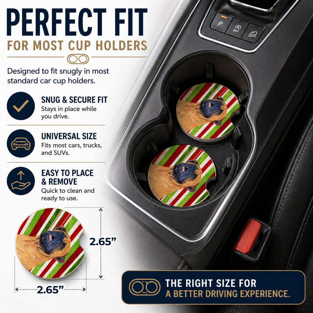 Mastiff Candy Cane Holiday Christmas Set of 2 Cup Holder Car Coasters Absorbent Round Sandstone Coasters Gifts for Men or Women, 2.5, Multicolor