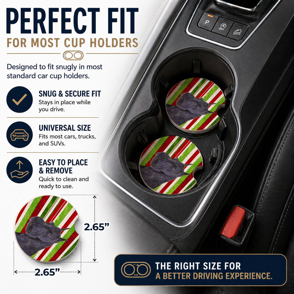 Schnauzer Candy Cane Holiday Christmas Set of 2 Cup Holder Car Coasters Absorbent Round Sandstone Coasters Gifts for Men or Women, 2.5, Multicolor