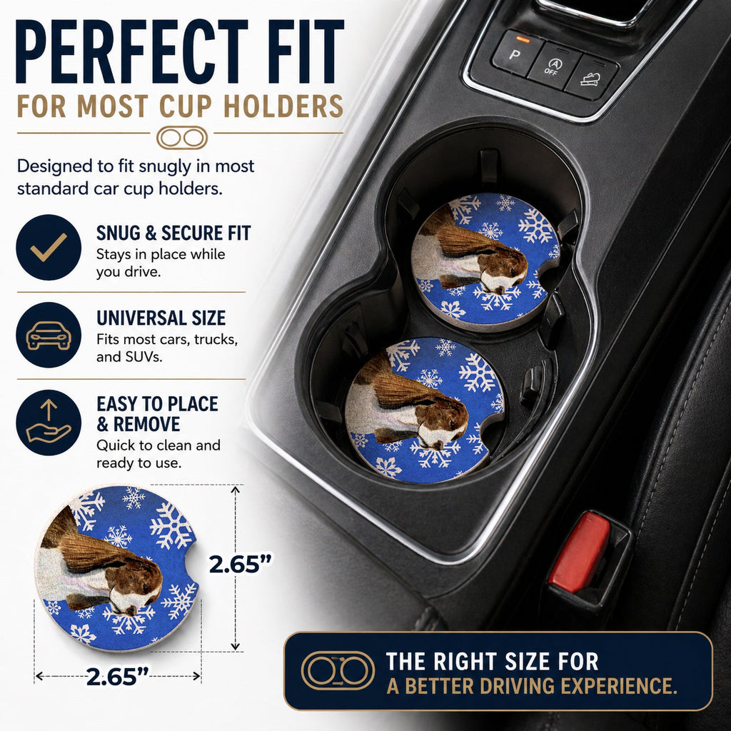 Springer Spaniel Winter Snowflakes Holiday Set of 2 Cup Holder Car Coasters Absorbent Round Sandstone Coasters Gifts for Men or Women, 2.5, Multicolor