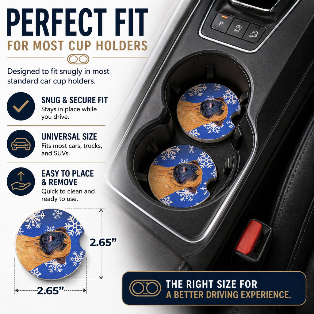 Mastiff Winter Snowflakes Holiday Set of 2 Cup Holder Car Coasters Absorbent Round Sandstone Coasters Gifts for Men or Women, 2.5, Multicolor
