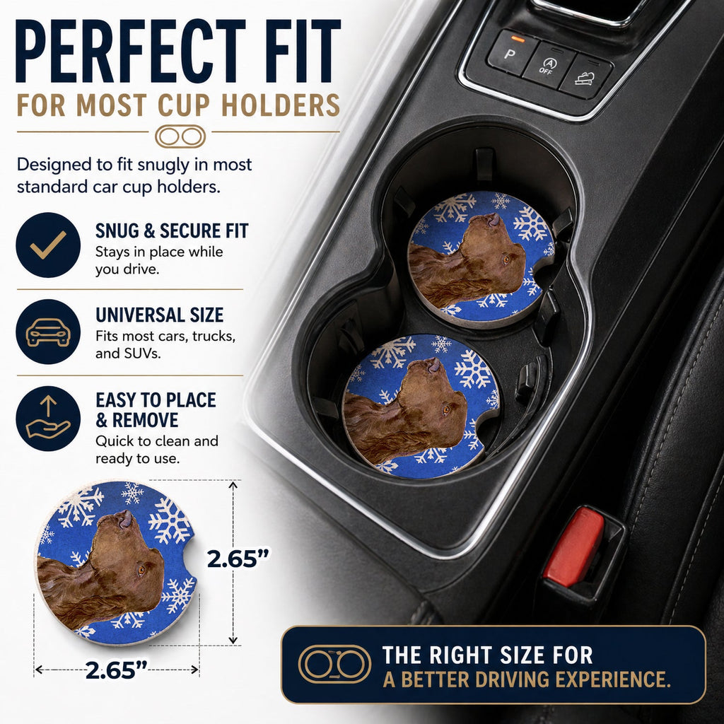 Field Spaniel Winter Snowflakes Holiday Set of 2 Cup Holder Car Coasters Absorbent Round Sandstone Coasters Gifts for Men or Women, 2.5, Multicolor