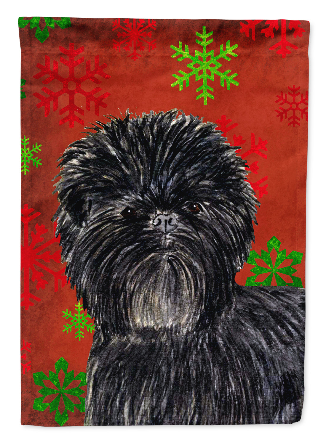 Affenpinscher Red Green Snowflakes Christmas House Flag 28x40 Porch Sleeve Pole Decorative Outside Yard Banner Artwork Wall Hanging, Polyester