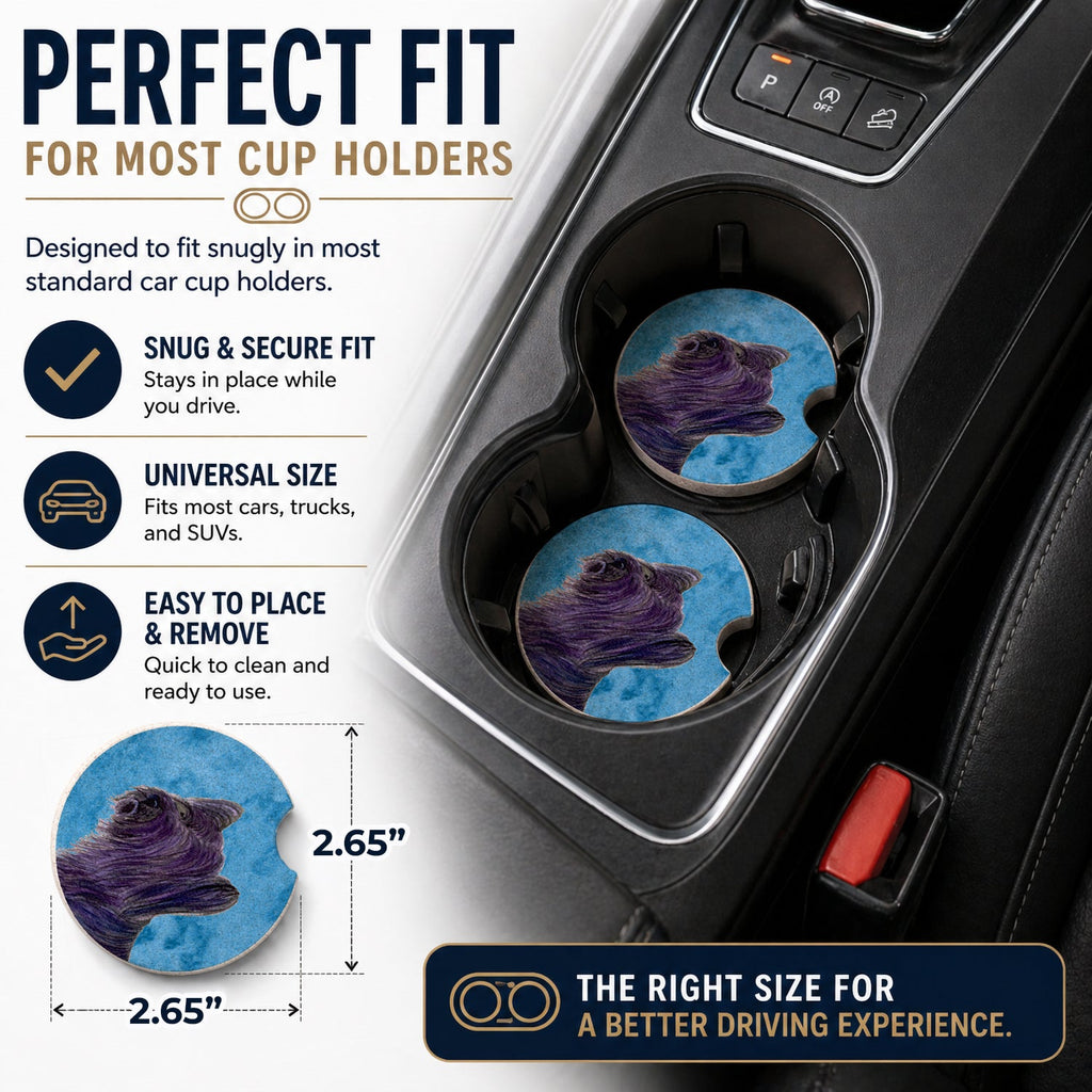 Blue Skye Terrier Set of 2 Cup Holder Car Coasters Absorbent Round Sandstone Coasters Gifts for Men or Women, 2.5, Multicolor