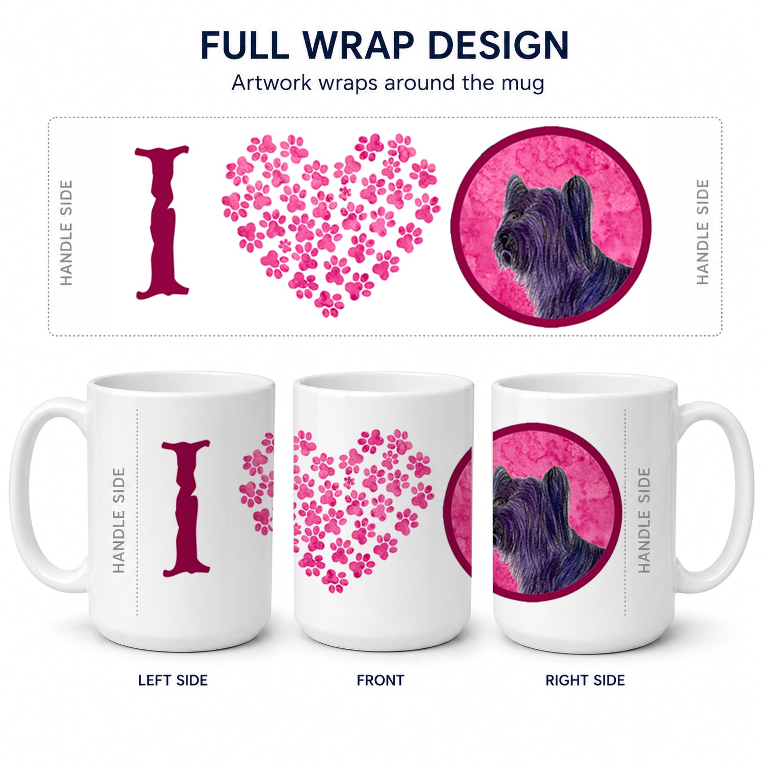 Pink Skye Terrier Ceramic Coffee Mug 15 oz Decorative Large C Handle Mug Cup for Tea, Cocoa Hot Chocolate