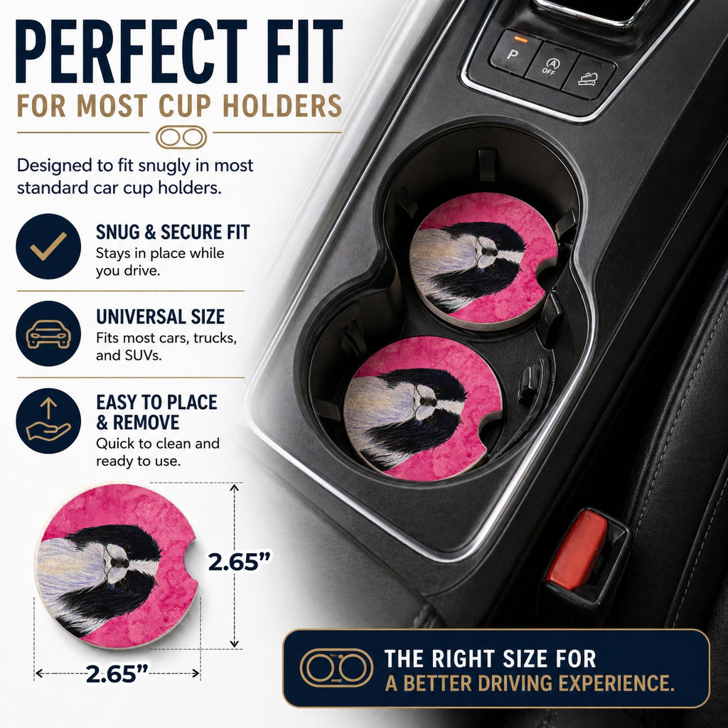 Pink Japanese Chin Set of 2 Cup Holder Car Coasters Absorbent Round Sandstone Coasters Gifts for Men or Women, 2.5, Multicolor