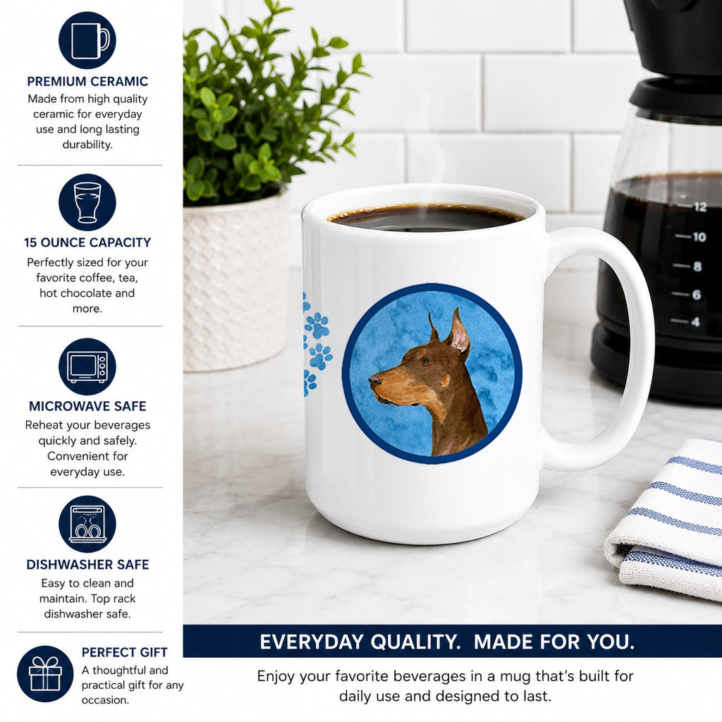 Blue Doberman Ceramic Coffee Mug 15 oz Decorative Large C Handle Mug Cup for Tea, Cocoa Hot Chocolate