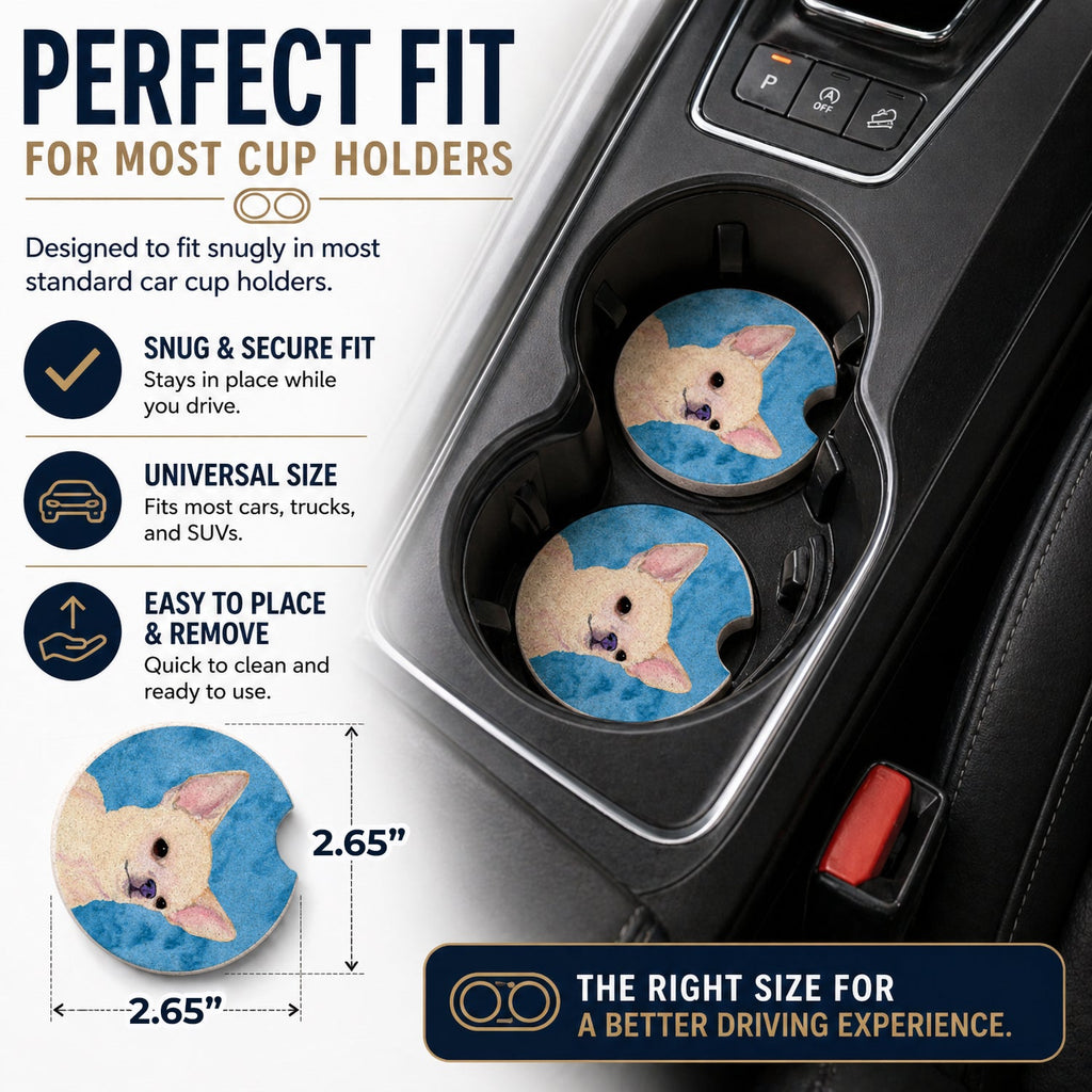 Blue Chihuahua Set of 2 Cup Holder Car Coasters Absorbent Round Sandstone Coasters Gifts for Men or Women, 2.5, Multicolor