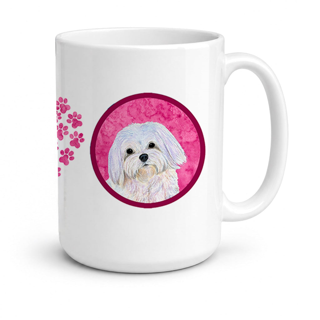 Pink Maltese Ceramic Coffee Mug 15 oz Decorative Large C Handle Mug Cup for Tea, Cocoa Hot Chocolate