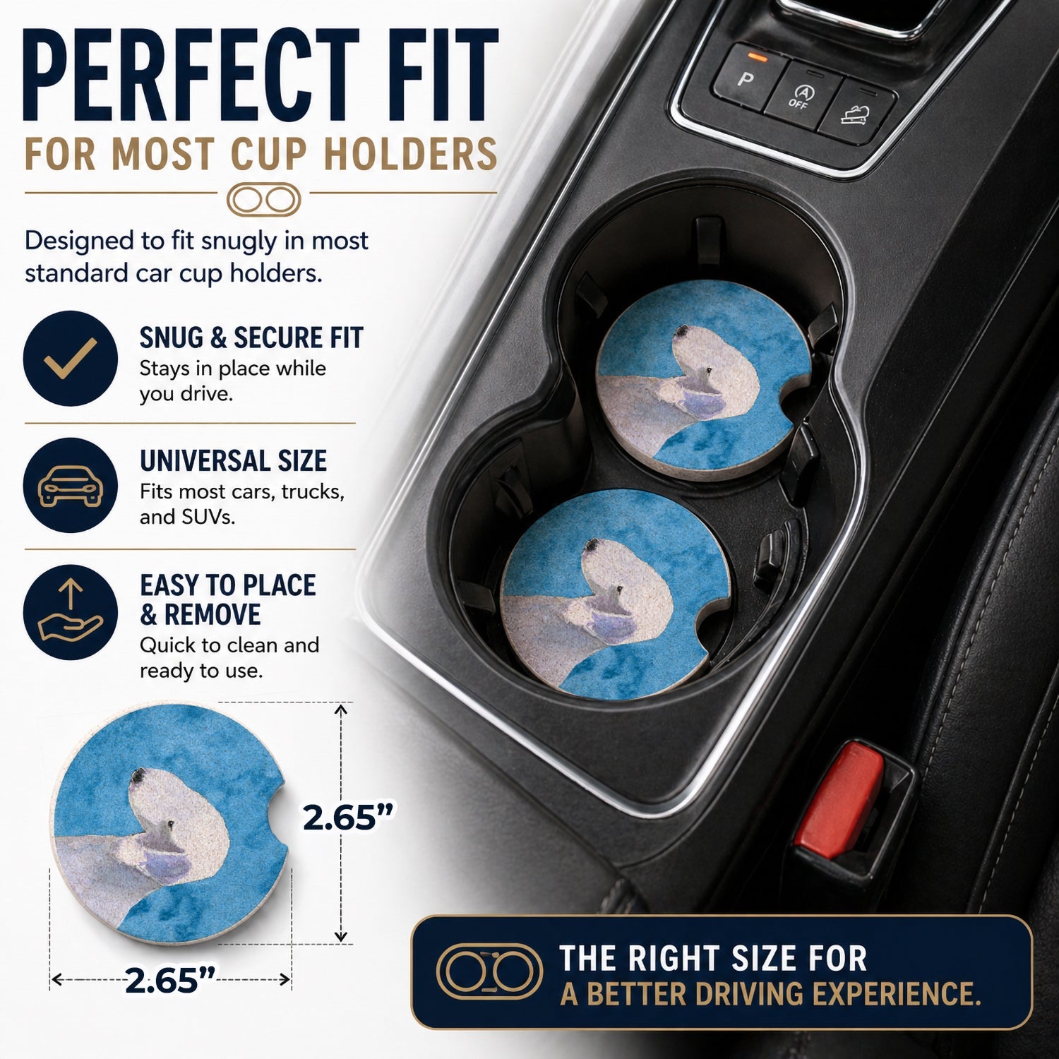 Blue Bedlington Terrier Set of 2 Cup Holder Car Coasters Absorbent Round Sandstone Coasters Gifts for Men or Women, 2.5, Multicolor