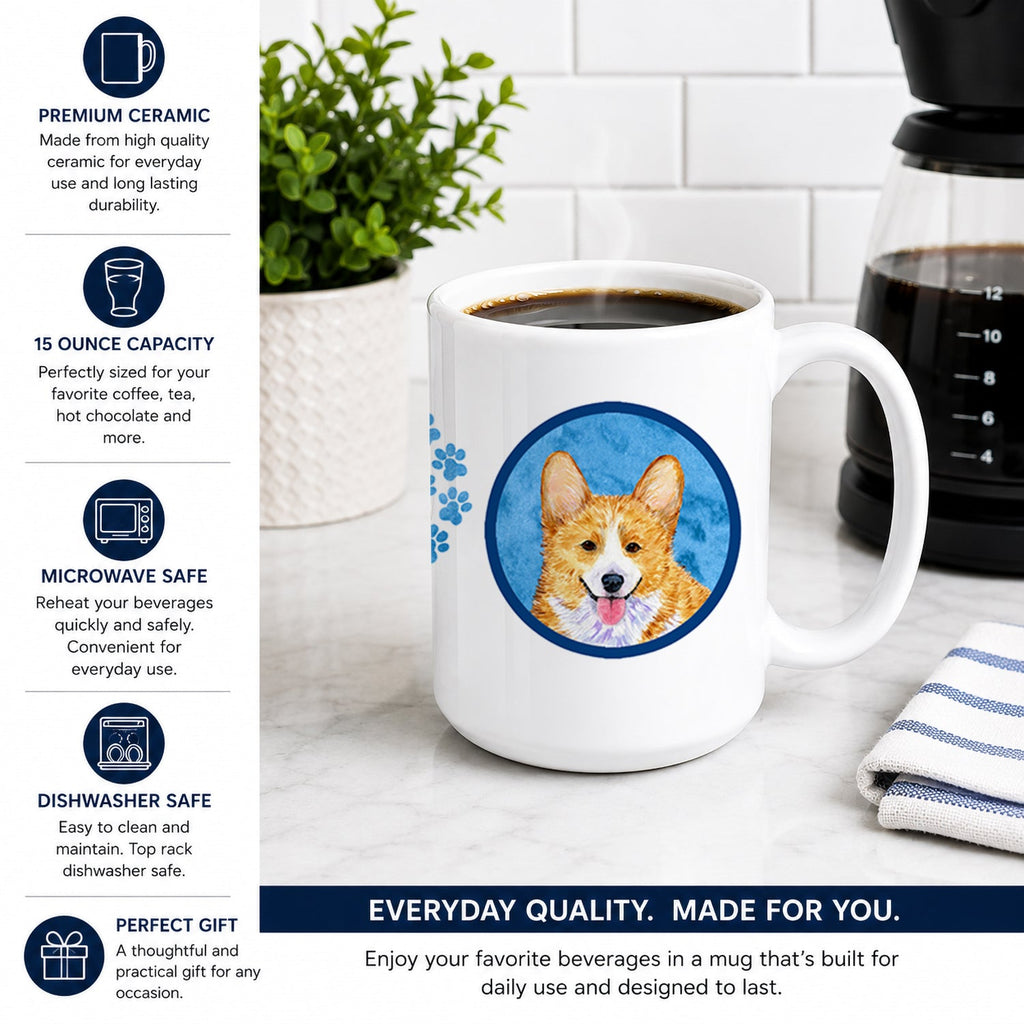 Blue Corgi Ceramic Coffee Mug 15 oz Decorative Large C Handle Mug Cup for Tea, Cocoa Hot Chocolate