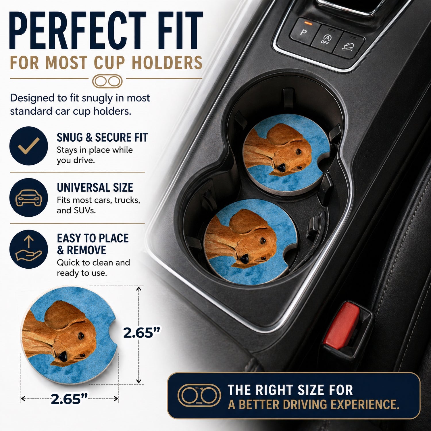 Blue Red Smooth Dachshund Set of 2 Cup Holder Car Coasters Absorbent Round Sandstone Coasters Gifts for Men or Women, 2.5, Multicolor