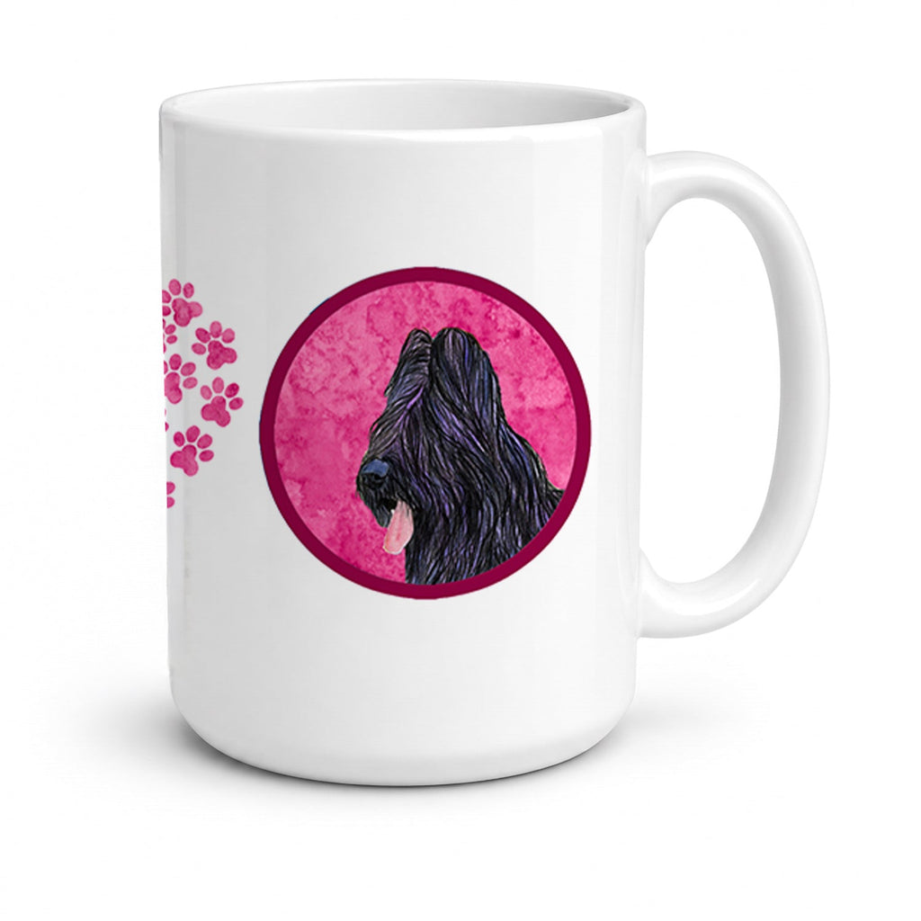 Pink Briard Ceramic Coffee Mug 15 oz Decorative Large C Handle Mug Cup for Tea, Cocoa Hot Chocolate