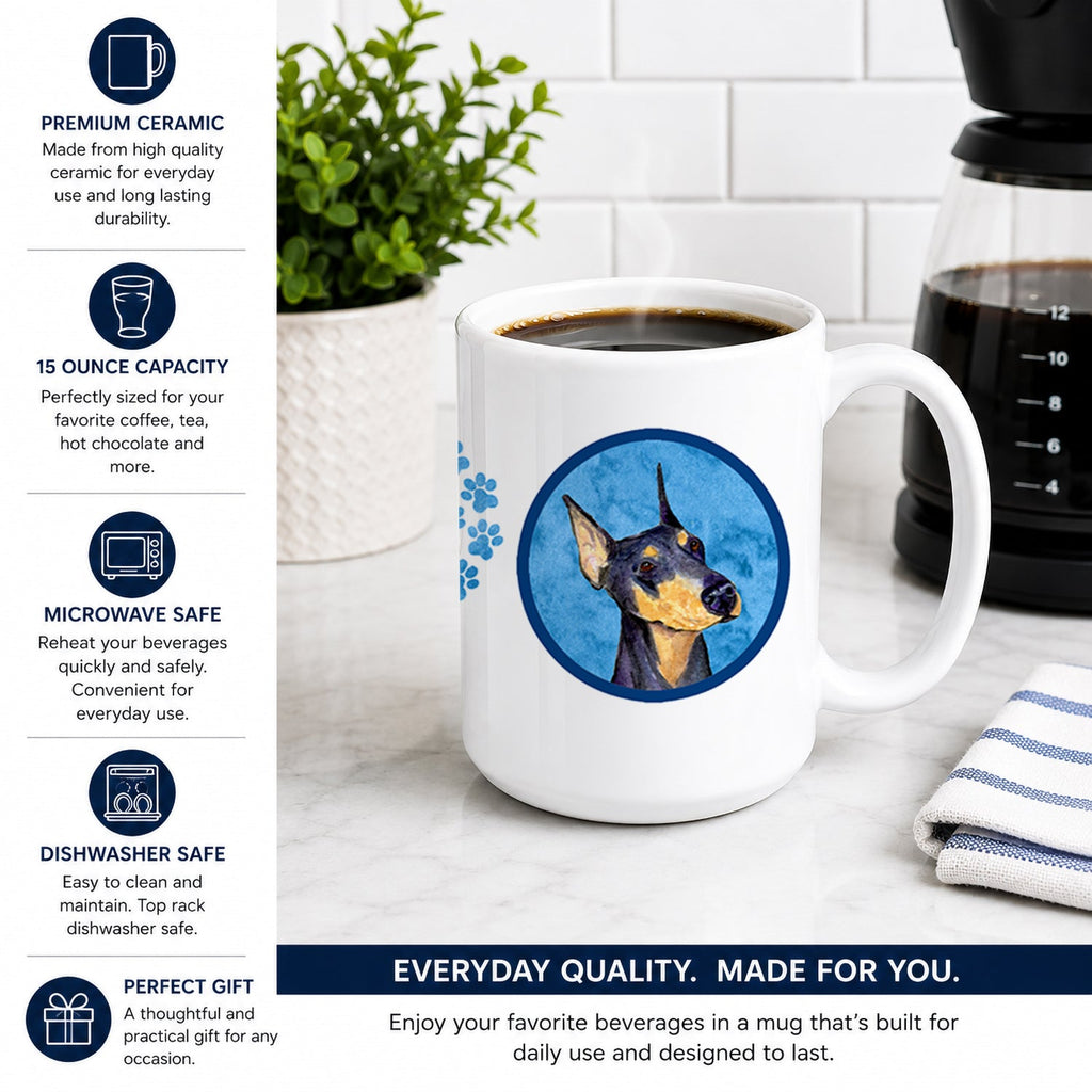 Blue Doberman Ceramic Coffee Mug 15 oz Decorative Large C Handle Mug Cup for Tea, Cocoa Hot Chocolate