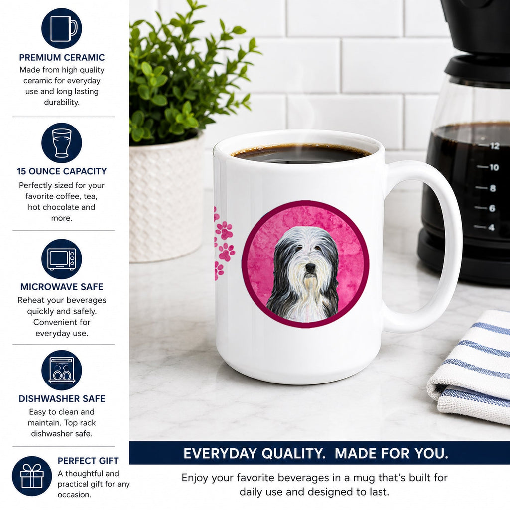 Pink Bearded Collie Ceramic Coffee Mug 15 oz Decorative Large C Handle Mug Cup for Tea, Cocoa Hot Chocolate