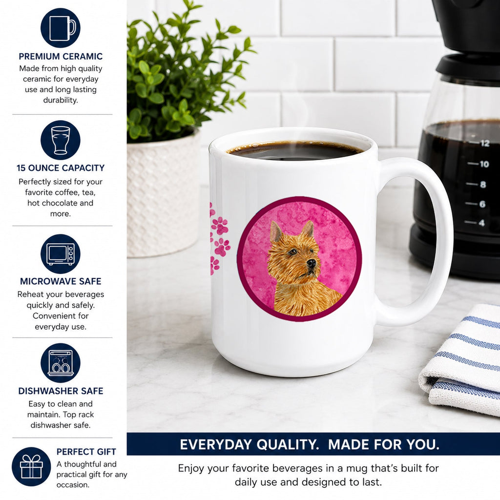 Pink Norwich Terrier Ceramic Coffee Mug 15 oz Decorative Large C Handle Mug Cup for Tea, Cocoa Hot Chocolate