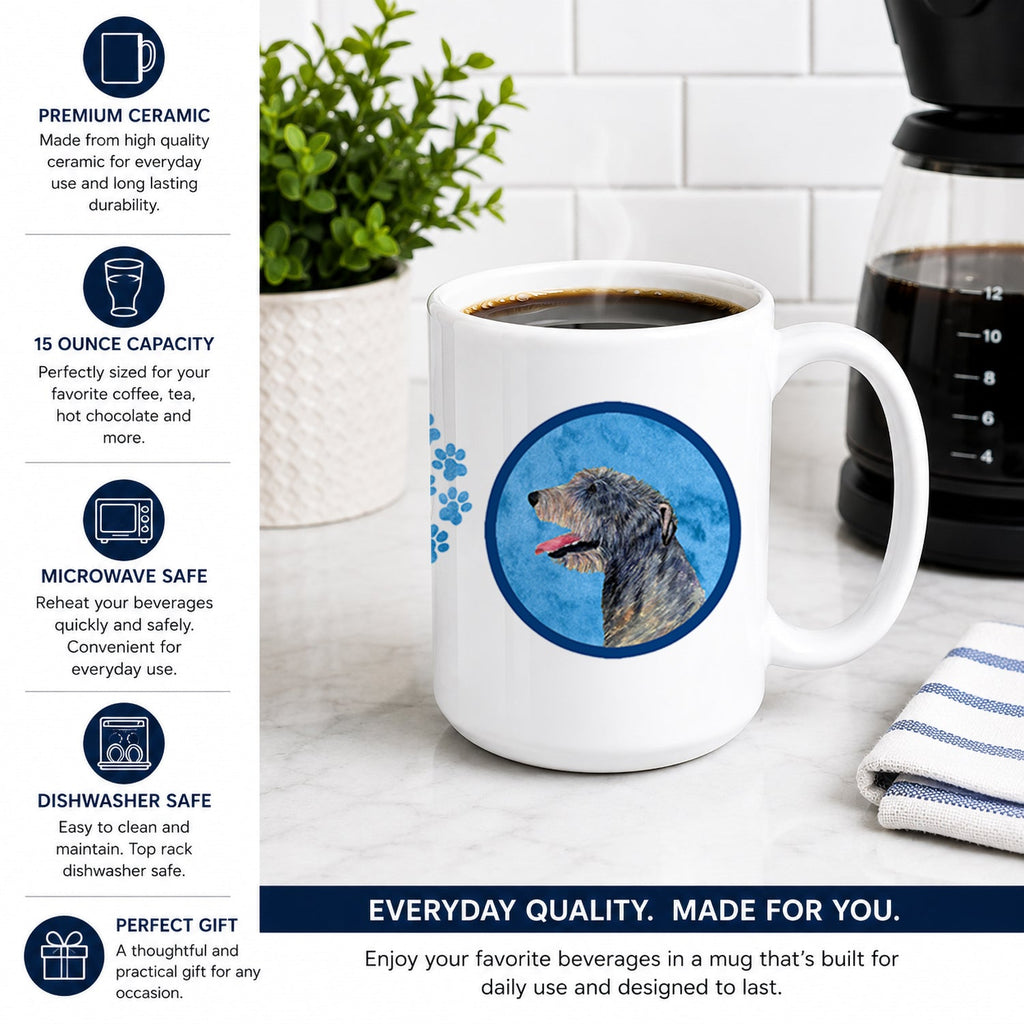 Blue Irish Wolfhound Ceramic Coffee Mug 15 oz Decorative Large C Handle Mug Cup for Tea, Cocoa Hot Chocolate