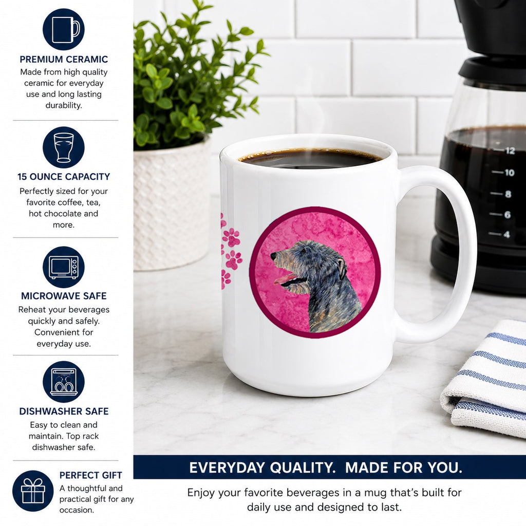 Pink Irish Wolfhound Ceramic Coffee Mug 15 oz Decorative Large C Handle Mug Cup for Tea, Cocoa Hot Chocolate