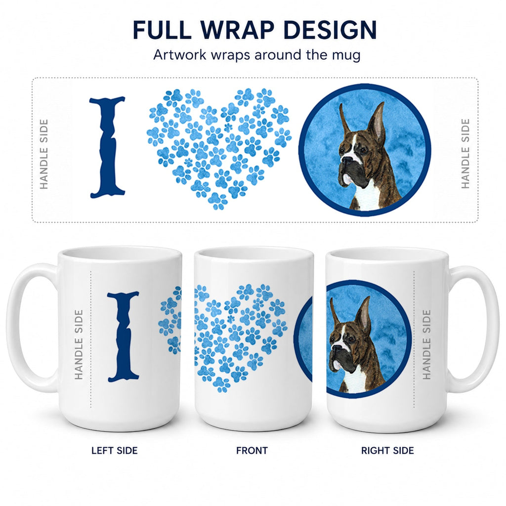 Blue Brindle Cropped Eared Boxer Ceramic Coffee Mug 15 oz Decorative Large C Handle Mug Cup for Tea, Cocoa Hot Chocolate