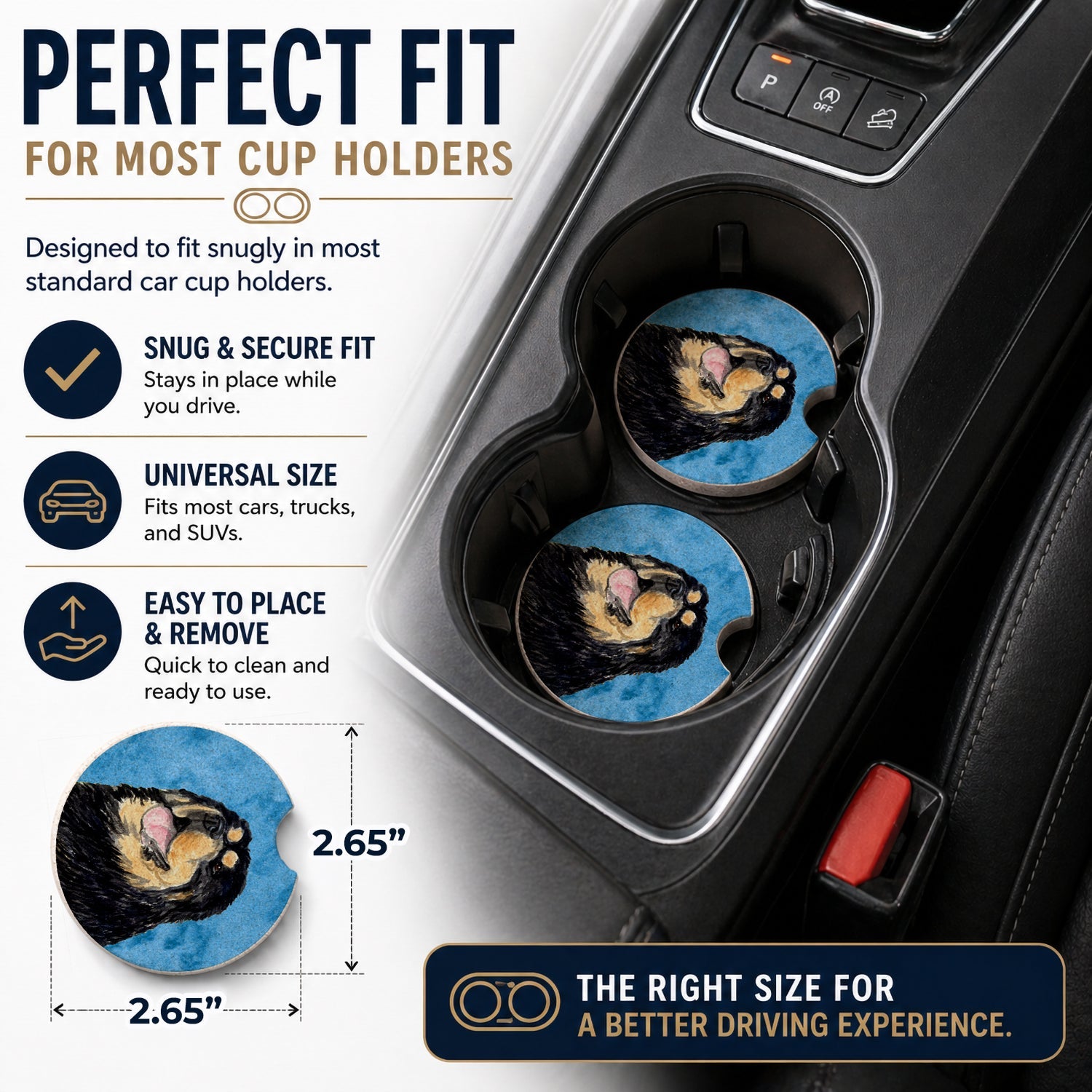 Blue Tibetan Mastiff Set of 2 Cup Holder Car Coasters Absorbent Round Sandstone Coasters Gifts for Men or Women, 2.5, Multicolor