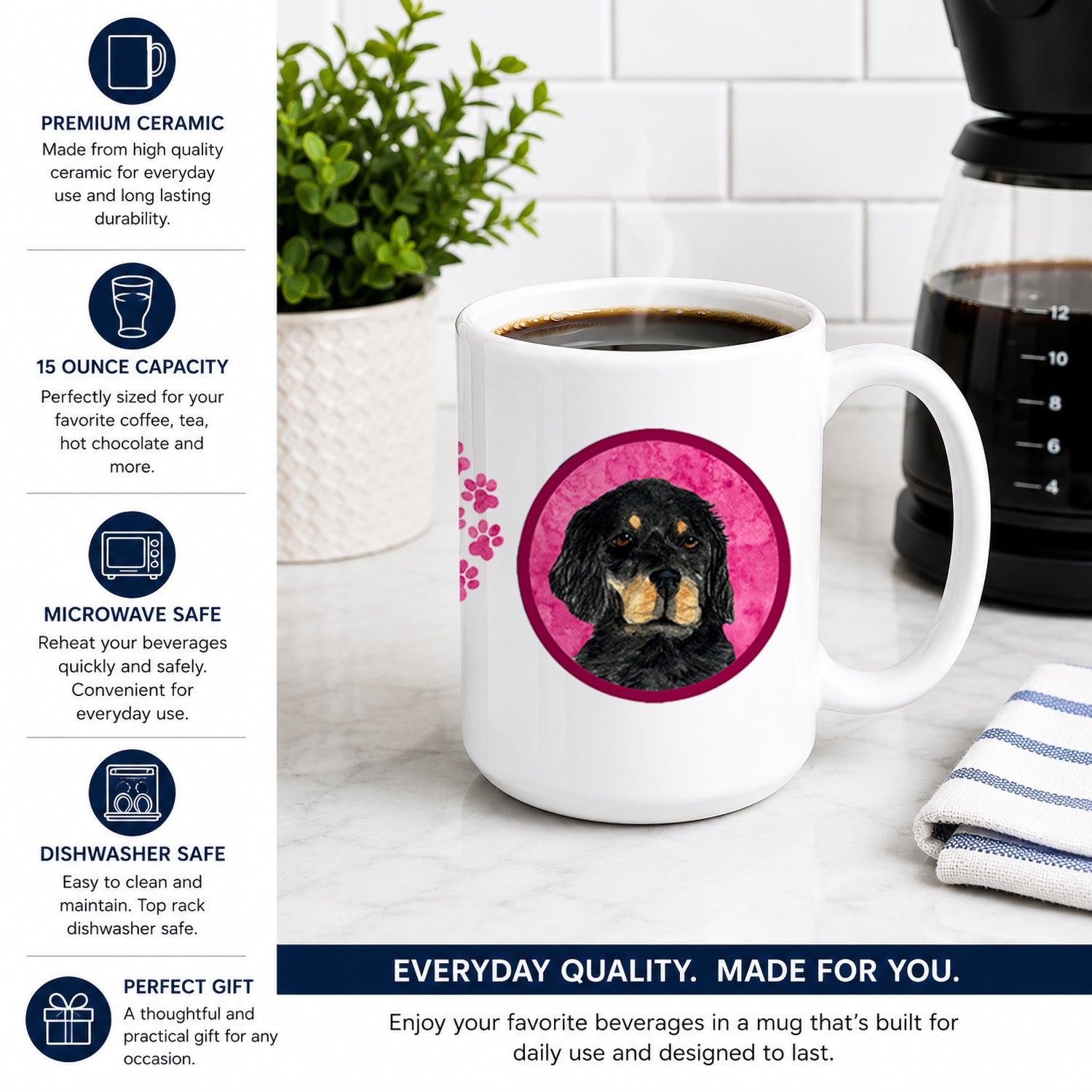 Pink Gordon Setter Ceramic Coffee Mug 15 oz Decorative Large C Handle Mug Cup for Tea, Cocoa Hot Chocolate