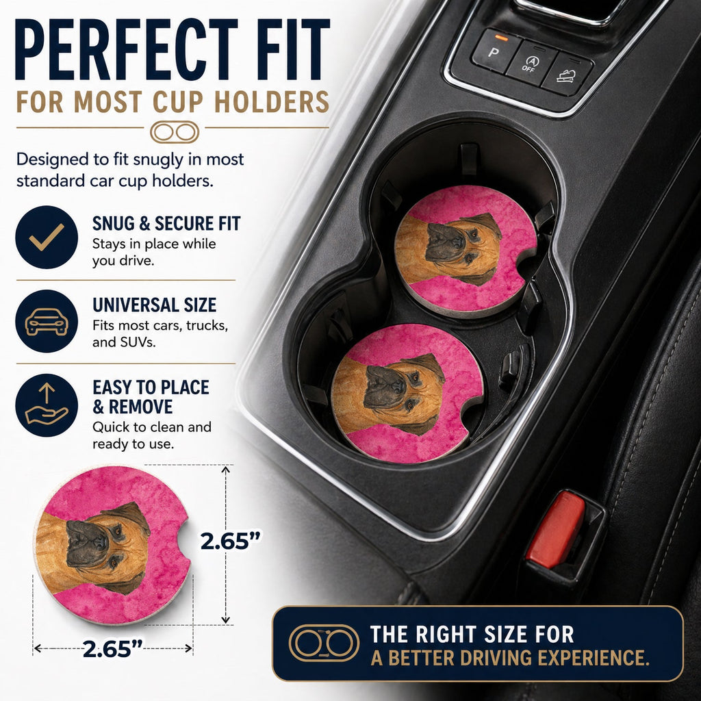 Pink Bullmastiff Set of 2 Cup Holder Car Coasters Absorbent Round Sandstone Coasters Gifts for Men or Women, 2.5, Multicolor